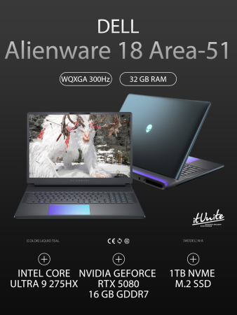 Ноутбук Dell Alienware 18 Area-51 (Ultra 9 275HX 2.7GHz/18"/2560x1600/32GB/1TB SSD/RTX 5080 16GB/Win 11)
